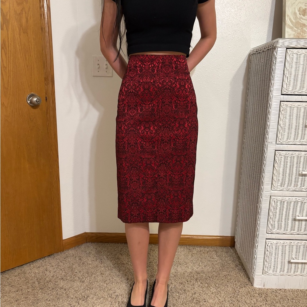 Elegant Red Patterned Skirt